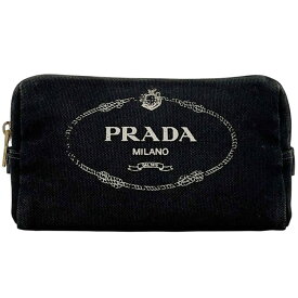 プラダ ポーチ ec-24309 ブラック NERO TALCO カナパ 1NA693 小物入れ キャンバス 中古 42 PRADA ロゴポーチ ファスナー コスメ 化粧ポーチ 黒 ロゴプリント メンズ レディース 男女兼用 シンプル 定番 人気 ファスナーポーチ ブランド 本物 鑑定済み