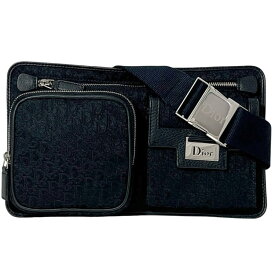 クリスチャン ディオール ウエストポーチ f-24651 ブラック トロッター 美品 キャンバス レザー 中古 MC1016 Christian Dior ベルトバッグ 黒 ファスナー ボディバッグ クロスボディ メンズ レディース 男女兼用 シンプル ロゴ金具 ブランド 本物 鑑定済み