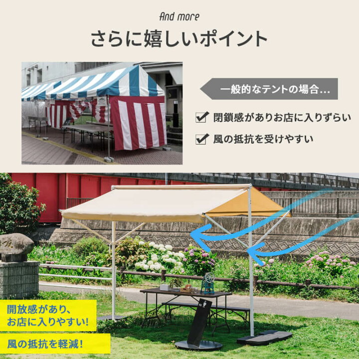 楽天市場】オーニングテント 自立式 3m 撥水加工 折りたたみ 手動 白 