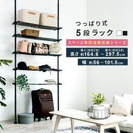 突っ張り 5段ラック スリム 省スペース 壁面収納 棚 伸縮 ラック 収納家具 幅伸縮 突っ張り棚 突っ張り棒 高さ約164.6〜297.5cm 幅約56〜101.5cm 頑丈 つっぱり 賃貸 洗濯機上 玄関 シューズラック キッチン リビング 幅60 幅90