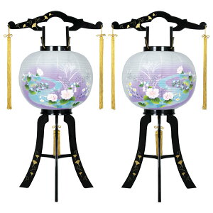 盆提灯 ちょうちん 回転灯 廻転灯 11号 あかり 銀杏蒔絵対絵2個セット 対入 電気コード式 8605-11-713W