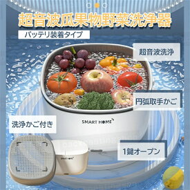 超音波果物野菜洗浄器 ワンクリックオープン 1鍵オープン 円弧ハンドル バッテリ装着タイプ 上下に分ける 大容量収納 食物接触用材質 プラスチック吸盤 振動減らす ミュート 操作簡単 携帯便利 超音波 果物類 野菜類 海鮮類 肉類 分離式