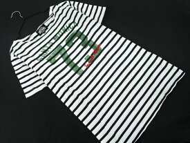 ネコポスOK BEAMS ビームス ボーダー プリント Tシャツ sizeM/白x紺 ■◆ ☆ dfb2 メンズ【USED】【中古】【古着】【ブランド古着買取・販売ABJ】