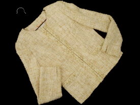 Harrods ハロッズ ツイード ノーカラー ジャケット size1/アイボリー ◇■ ☆ fic6 レディース【USED】【中古】【古着】【ブランド古着買取・販売ABJ】