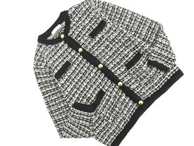 any FAM エニィファム ツイード カーディガン sizeF/白x黒 ◇■ ☆ fkb3 レディース【USED】【中古】【古着】【ブランド古着買取・販売ABJ】