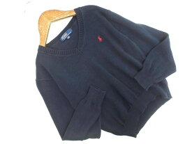 POLO RALPH LAUREN ポロ ラルフローレン ロゴ Vネック ニット セーター size120cm/紺 ■◇ ☆ edb0 子供服【USED】【中古】【古着】【ブランド古着買取・販売ABJ】