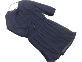 NATURAL BEAUTY BASIC ナチュラルビューティーベーシック シフォン チュニック ワンピース sizeM/濃紺 ■◇ ☆ gca4 レディース【USED】【中古】【古着】【ブランド古着買取・販売ABJ】