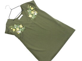 CECIL McBEE セシルマクビー 花柄 刺繍 フレンチスリーブ カットソー sizeM/カーキ ■◆ ☆ fdc3 レディース【USED】【中古】【古着】【ブランド古着買取・販売ABJ】