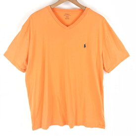 【古着】 RALPH LAUREN ラルフローレン ワンポイントTシャツ Vネック オレンジ系 メンズL 【中古】 n003558