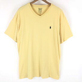 【古着】 RALPH LAUREN ラルフローレン ワンポイントTシャツ Vネック イエロー系 メンズL 【中古】 n003729