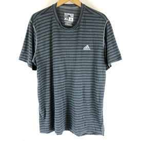 【古着】 adidas アディダス ボーダーTシャツ ワンポイントプリント グレー系 メンズXL n005739