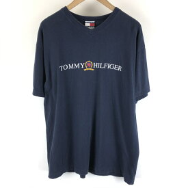 【古着】 TOMMY HILFIGER トミー・ヒルフィガー ロゴプリントTシャツ Vネック ネイビー系 メンズM 【中古】 n006935