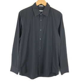【古着】 Calvin Klein カルバンクライン ストライプシャツ ドレスシャツ 長袖 ブラック系 メンズM 【中古】 n013267