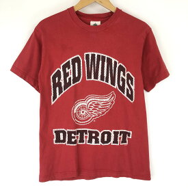 【古着】 Tour champ ロゴプリントTシャツ NHL ホッケー DETROIT REDWINGS 80年代 レッド系 メンズM n016769