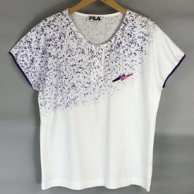 FILA フィラ スポーツTシャツ made in ITALY ヘンリーネック 刺繍 90年代 ヴィンテージ ホワイト系 レディースXL n018510