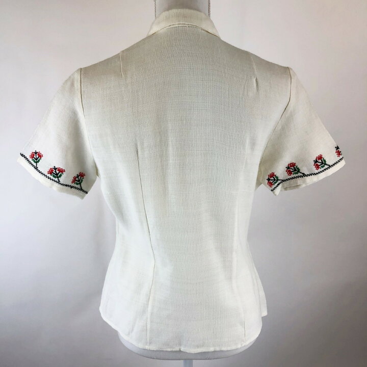 楽天市場 古着 刺繍ブラウス フォークロアブラウス チロリアン 花柄 70年代 ヴィンテージ 半袖 ホワイト系 レディースm N0143 古着lab