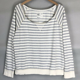 【古着】 American Eagle アメリカンイーグル ボーダースウェット ミニ裏毛 カットオフ ホワイト系 レディースL n019074