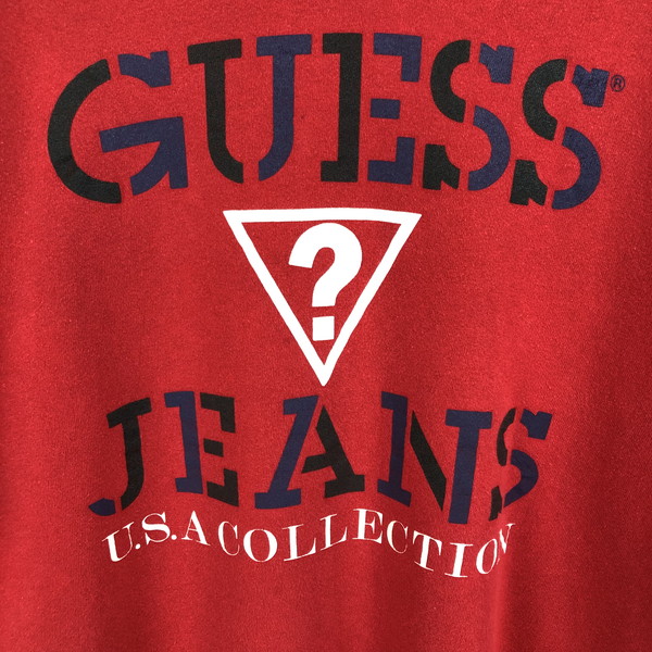 D 古着 Guess ゲス ロゴプリントスウェット Made In レッド系 Guess Usa 全国一律送料無料 Jeans メンズl N 中古