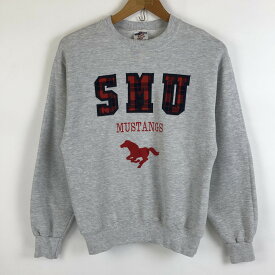 【古着】 刺繍・ワッペンスウェット SMU MUSTANGS グレー系 メンズS 【中古】 n019410