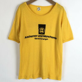 ユーロプリントTシャツ 企業ロゴ しみこみプリント テレコ素材 ヴィンテージ イエロー系 レディースM n019776