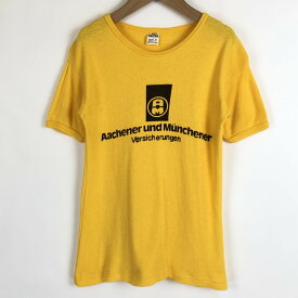 ユーロプリントTシャツ 企業ロゴ しみこみプリント テレコ素材 ヴィンテージ イエロー系 レディースS n019777
