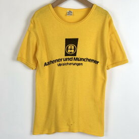 ユーロプリントTシャツ 企業ロゴ しみこみプリント テレコ素材 ヴィンテージ イエロー系 レディースS n019778