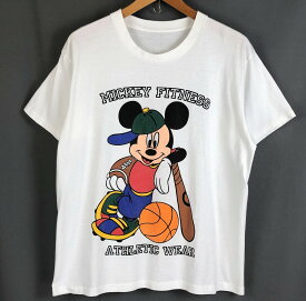 DISNEY キャラクタープリントTシャツ MICKEY FITNESS ミッキーマウス ヴィンテージ ホワイト系 メンズXL n019865