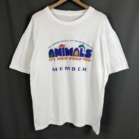 【古着】 アニマルプリントTシャツ ANIMALS 犬 ネコ イルカ ホワイト系 メンズL 【中古】 n020017