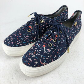 【古着】 keds ケッズ レディーススニーカー 総柄 厚底 ネイビー系 レディース23.5cm 【中古】 n020329