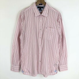 【古着】 TOMMY HILFIGER トミー・ヒルフィガー ストライプシャツ 長袖 ピンク系 メンズL 【中古】 n021208