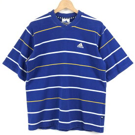 【古着】 adidas アディダス ボーダーTシャツ 万国旗タグ 90年代 ブルー系 メンズM 【中古】 n023787