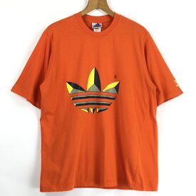 【古着】 adidas アディダス ロゴプリントTシャツ 万国旗タグ 90年代 オレンジ系 メンズL 【中古】 n024236