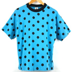 【古着】 FREEMOD 総柄Tシャツ ドット柄 モックネック 90年代 ブルー系 レディースL 【中古】 n024428