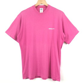 【古着】 adidas アディダス ワンポイントTシャツ 万国旗タグ 90年代 ピンク系 メンズM 【中古】 n024693