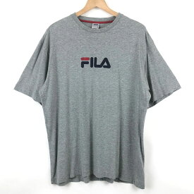 【古着】 FILA フィラ ロゴプリントTシャツ フロッキープリント グレー系 メンズL 【中古】 n024702