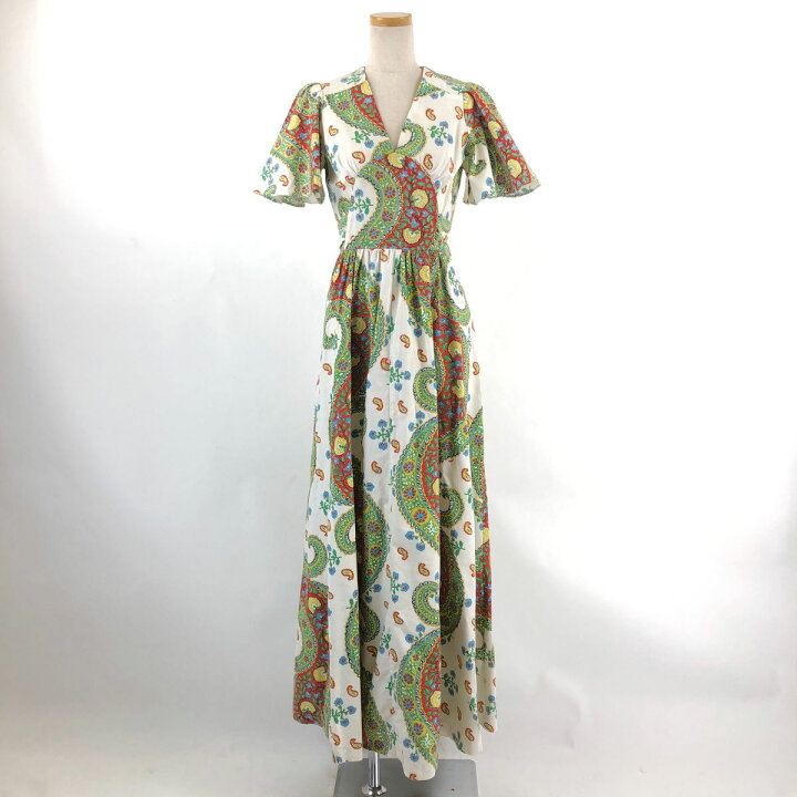 楽天市場 古着 フォークロアワンピース ロング丈 花柄 ペイズリー ヴィンテージ ホワイト系 レディースs 中古 N 古着lab