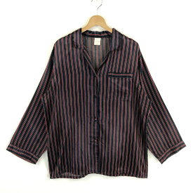 【古着】 パジャマシャツ ストライプ柄 長袖 ブラック系 メンズXL 【中古】 n025461