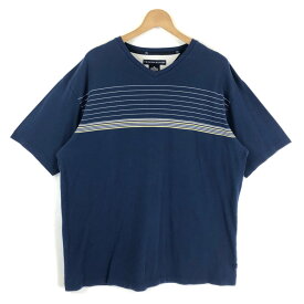 【古着】 TOMMY HILFIGER トミー・ヒルフィガー ボーダーTシャツ Vネック 鹿の子素材 90年代 半袖 ネイビー系 メンズXL 【中古】 n025618