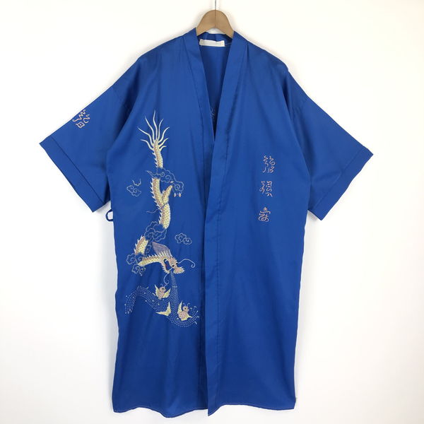 【古着】 チャイナガウン 刺繍 ドラゴン ロング丈 ブルー系 メンズXL 【中古】 n025976 | 古着Lab