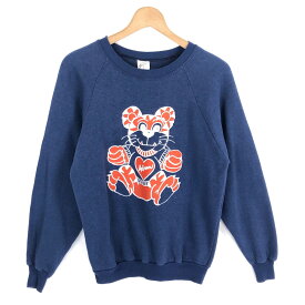 【古着】 southern sportswear プリントスウェット ネコ AUBURN 発砲プリント ヴィンテージ ネイビー系 レディースM 【中古】 n026281