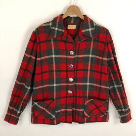 【古着】 PENDLETON ペンドルトン ウールジャケット シャツジャケット チェック柄 50-60年代 ヴィンテージ レッド系 レディースXL以上 【中古】 n027013