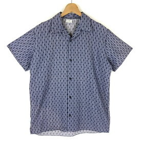 【古着】 permaflott? 総柄シャツ 幾何学柄 ロータス系 ヴィンテージ 半袖 ブルー系 メンズL 【中古】 n028662