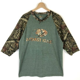 【古着】 MOSSY OAK ベースボールTシャツ リアルツリーカモ 半端袖 グリーン系 メンズL 【中古】 n028720