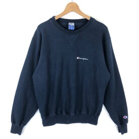 【古着】 Champion チャンピオン 無地スウェット ワンポイント 90年代 ネイビー系 メンズL 【中古】 n029086