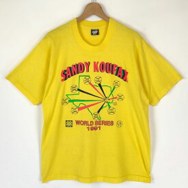 【古着】 SCREEN STARS プリントTシャツ made in USA SANDY KOUFAX 野球 90年代 ヴィンテージ イエロー系 メンズL 【中古】 n029483