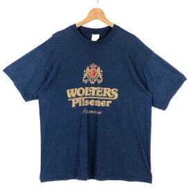 【古着】 WOLTERS pilsener ロゴプリントTシャツ ドイツビール ネイビー系 メンズXL 【中古】 n029571