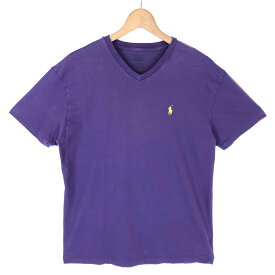 【古着】 RALPH LAUREN ラルフローレン 無地Tシャツ Vネック ワンポイント パープル系 メンズS 【中古】 n029582