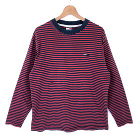 【古着】 TOMMY HILFIGER トミー・ヒルフィガー ボーダーTシャツ ワンポイント 90年代 長袖 レッド系 メンズM 【中古】 n029589