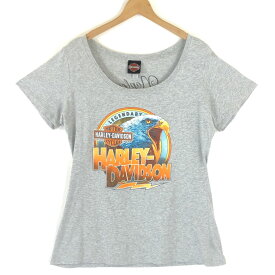 【古着】 Harley-Davidson ハーレーダビッドソン プリントTシャツ 両面プリント レディースボディ イーグル大きいサイズ グレー レディースXL 【中古】 n029965