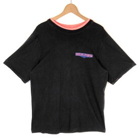 【古着】 Ocean Pacific オーシャンパシフィック プリントTシャツ ダブルネック ネオンカラー USA 90年代 ブラック メンズL 【中古】 n030449